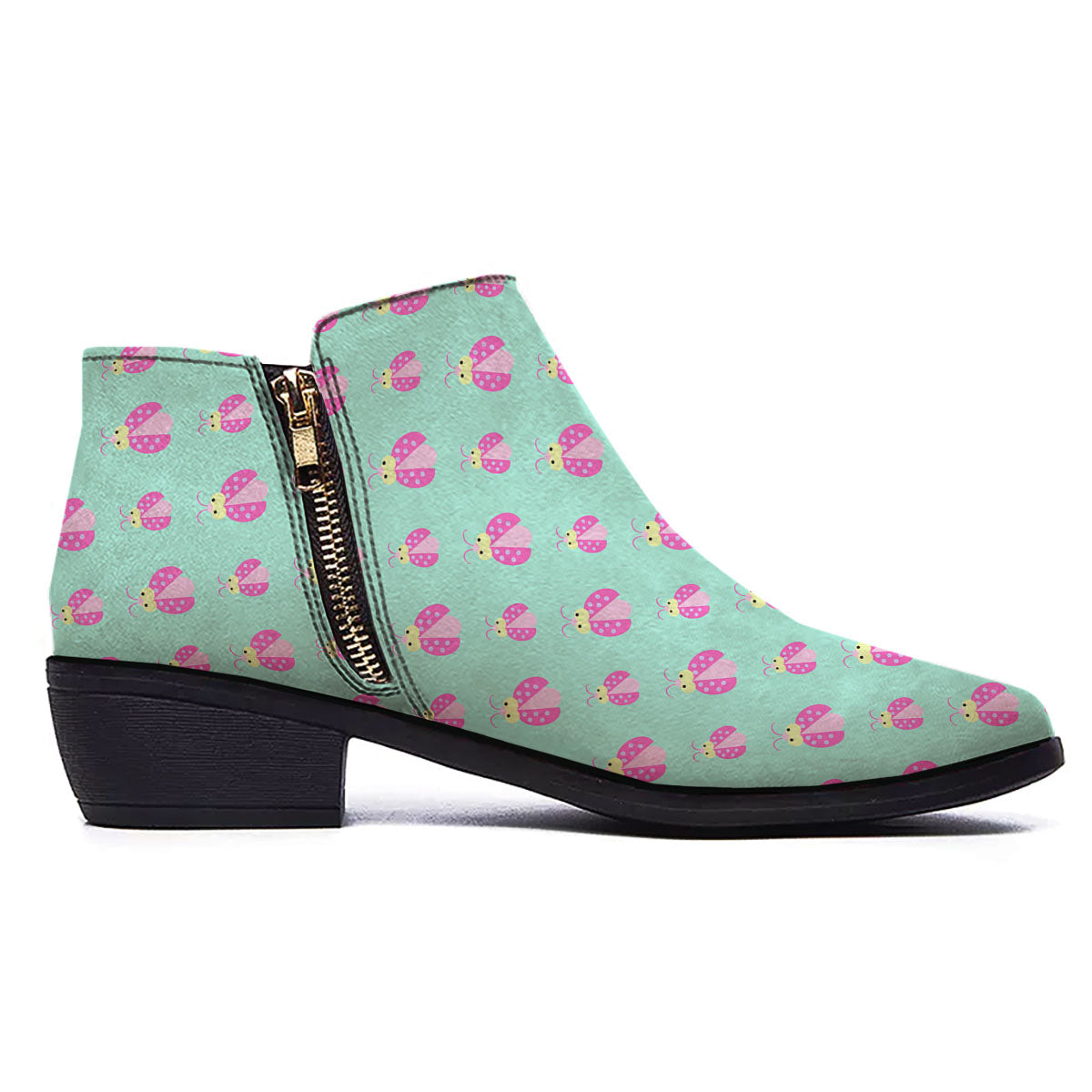 Ladybug Pink Print Pattern Ankle Boots-grizzshop