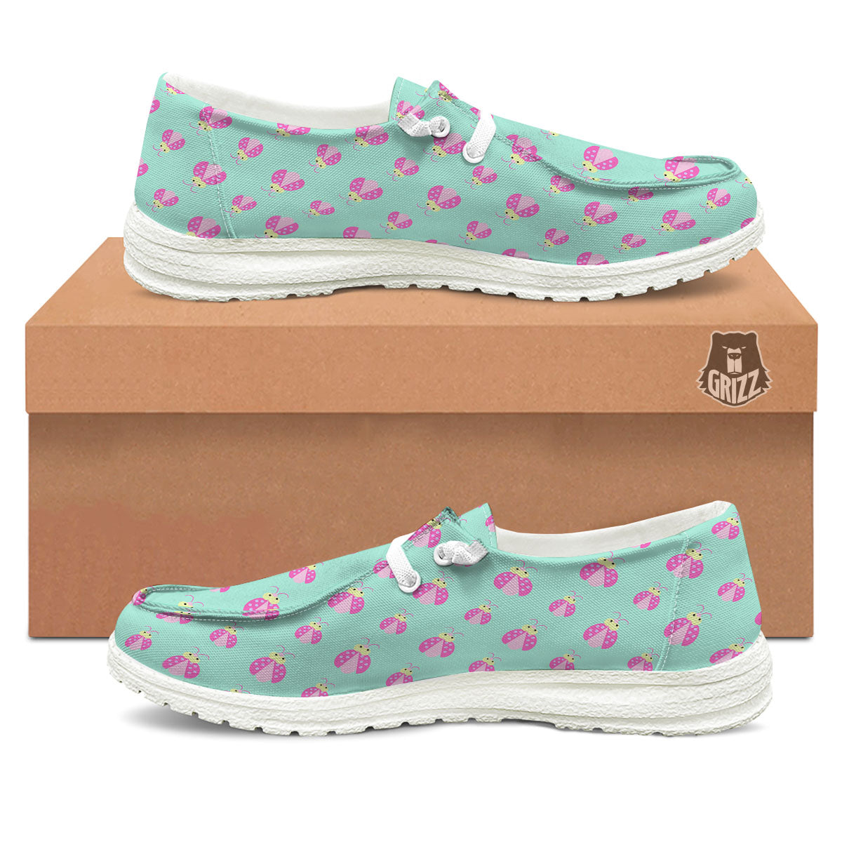 Ladybug Pink Print Pattern Black Loafers-grizzshop