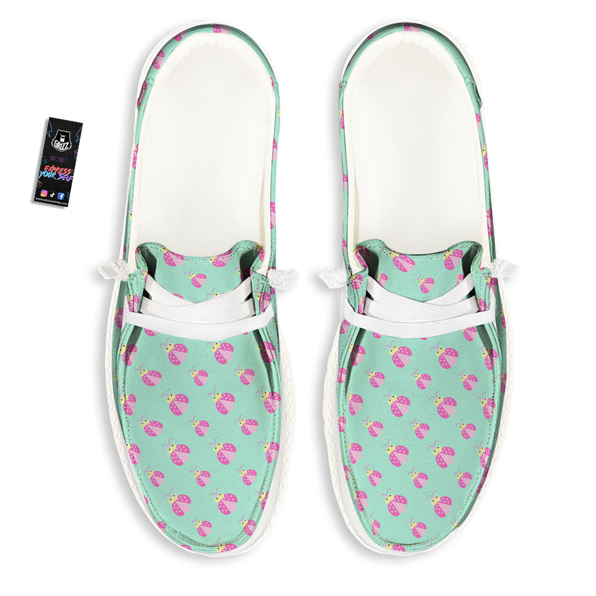 Ladybug Pink Print Pattern Black Loafers-grizzshop