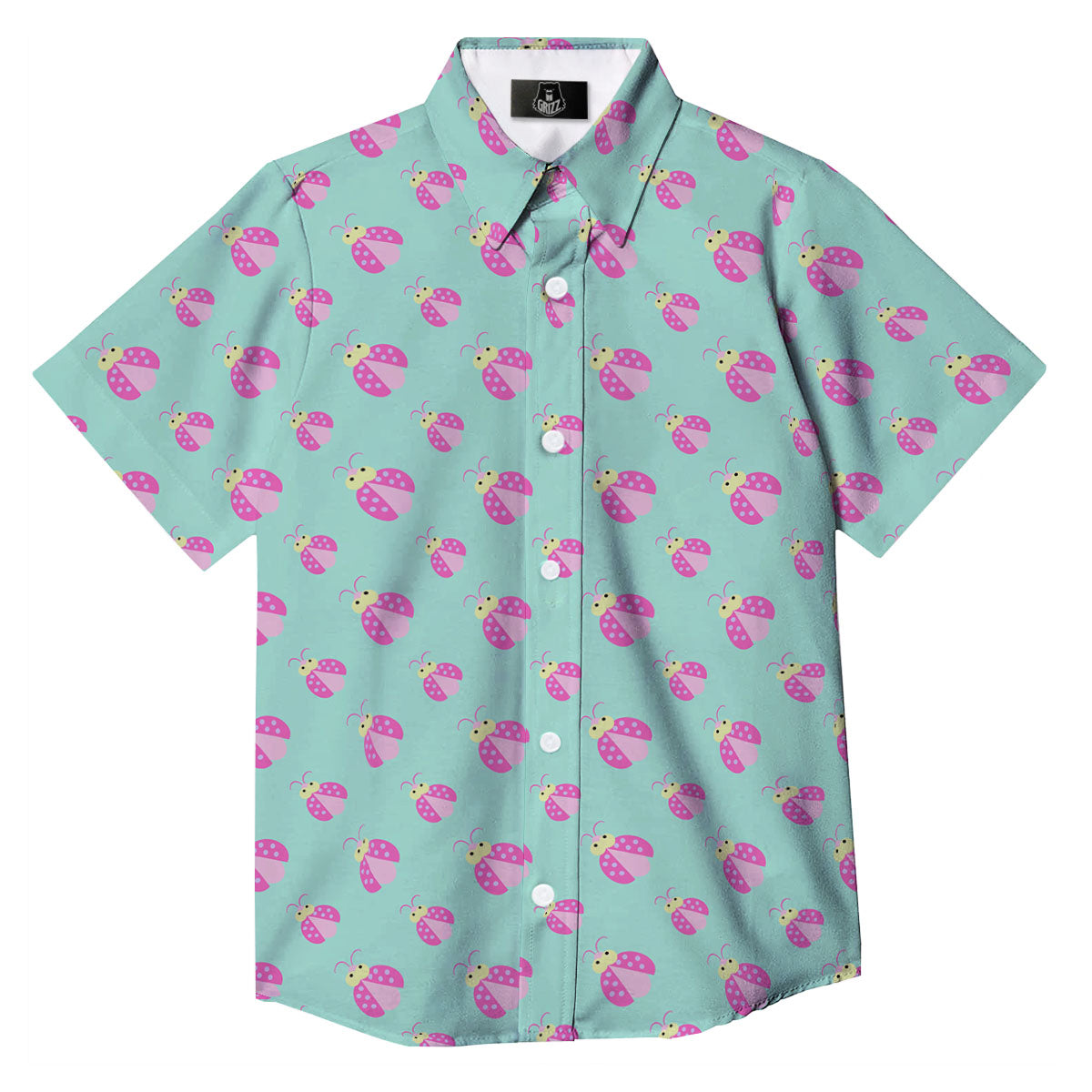 Ladybug Pink Print Pattern Button Up Shirt-grizzshop