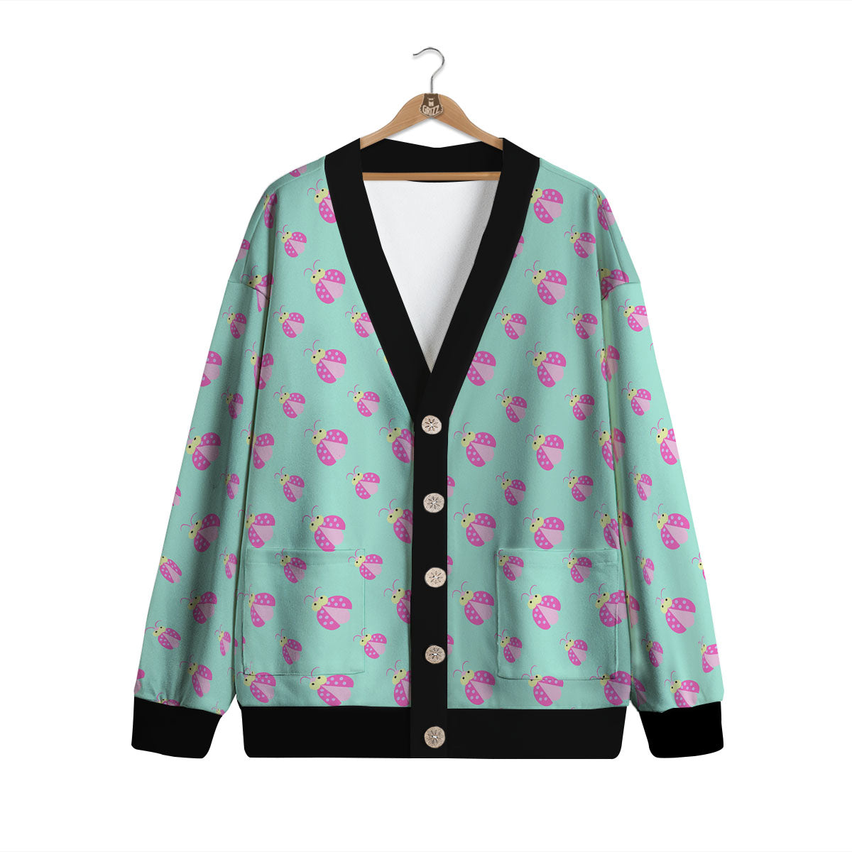 Ladybug Pink Print Pattern Cardigan-grizzshop