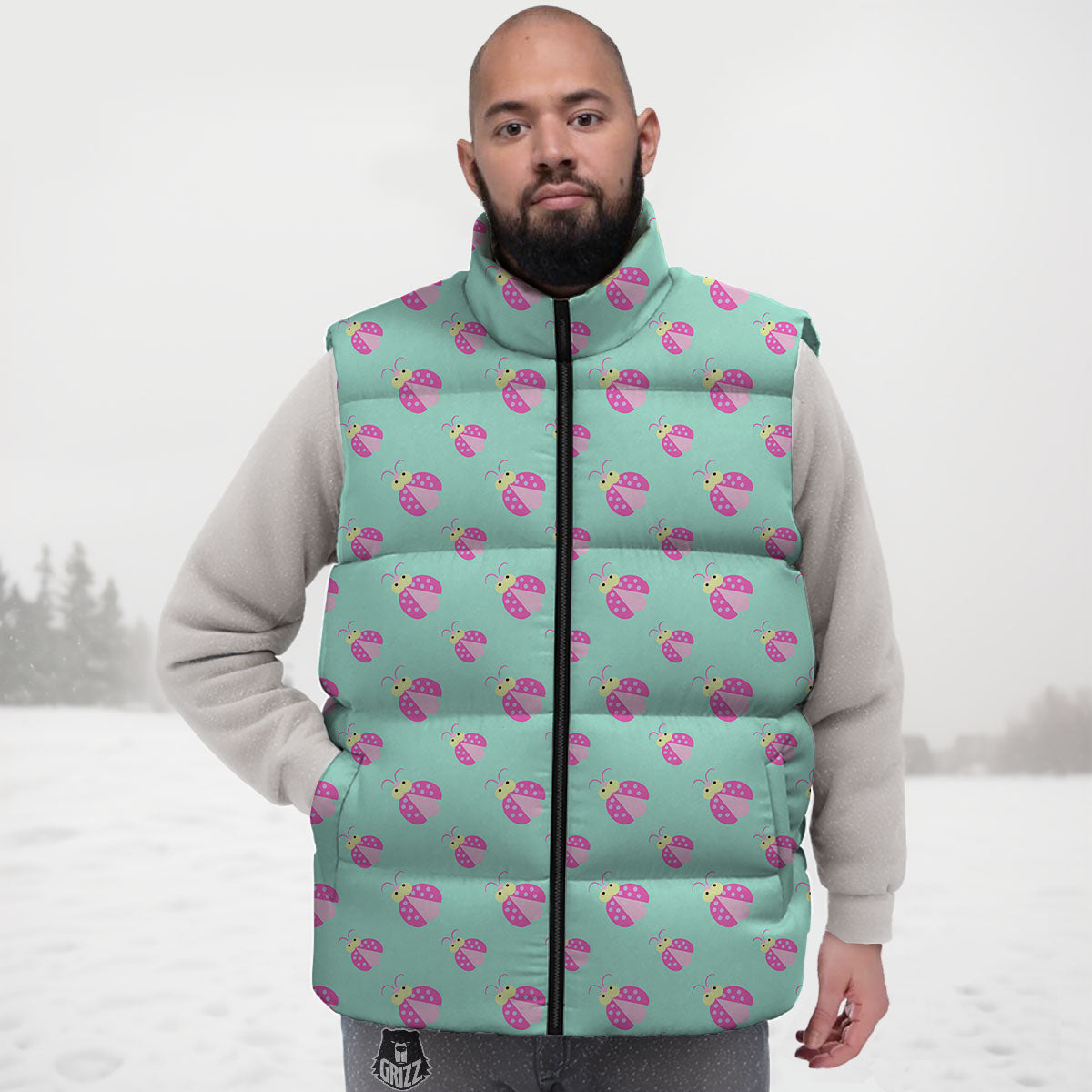 Ladybug Pink Print Pattern Down Vest-grizzshop