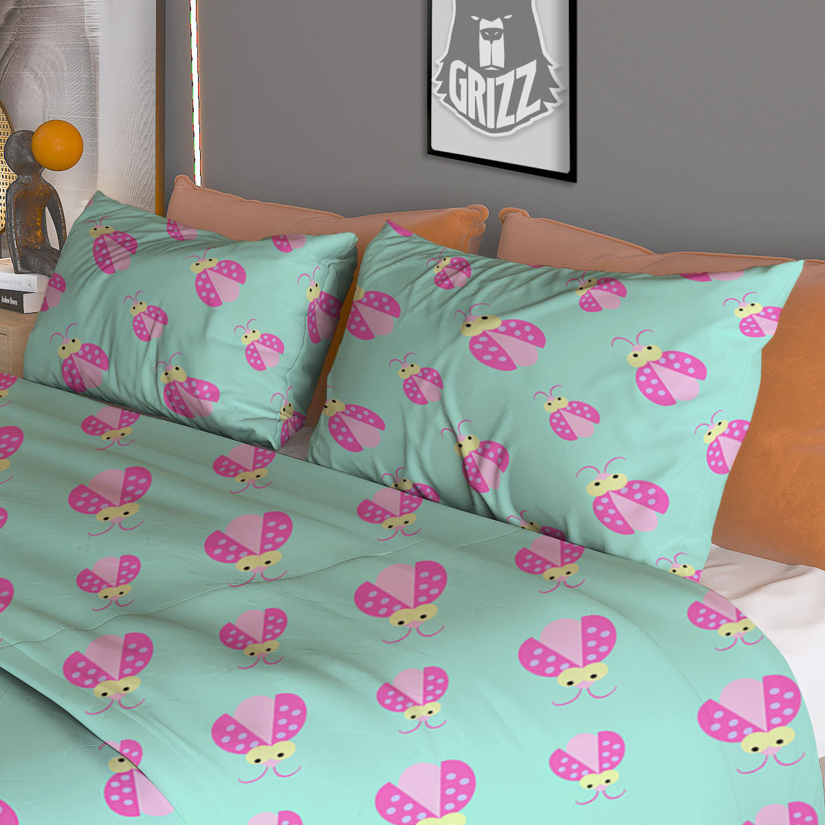 Ladybug Pink Print Pattern Duvet Cover Bedding Set-grizzshop