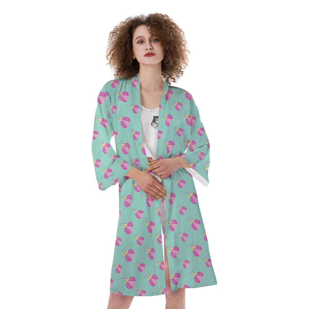 Ladybug Pink Print Pattern Kimono-grizzshop