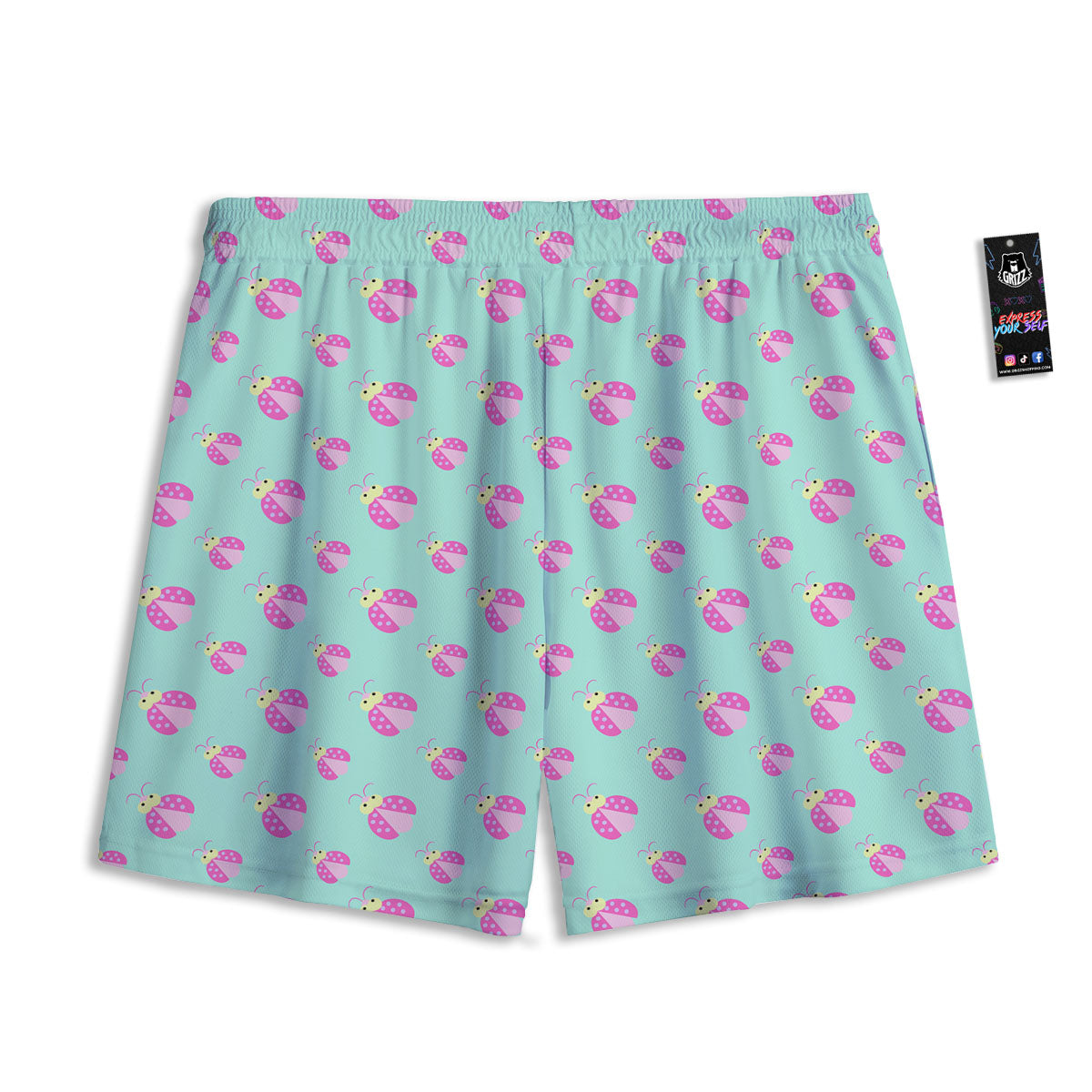 Ladybug Pink Print Pattern Mesh Shorts-grizzshop