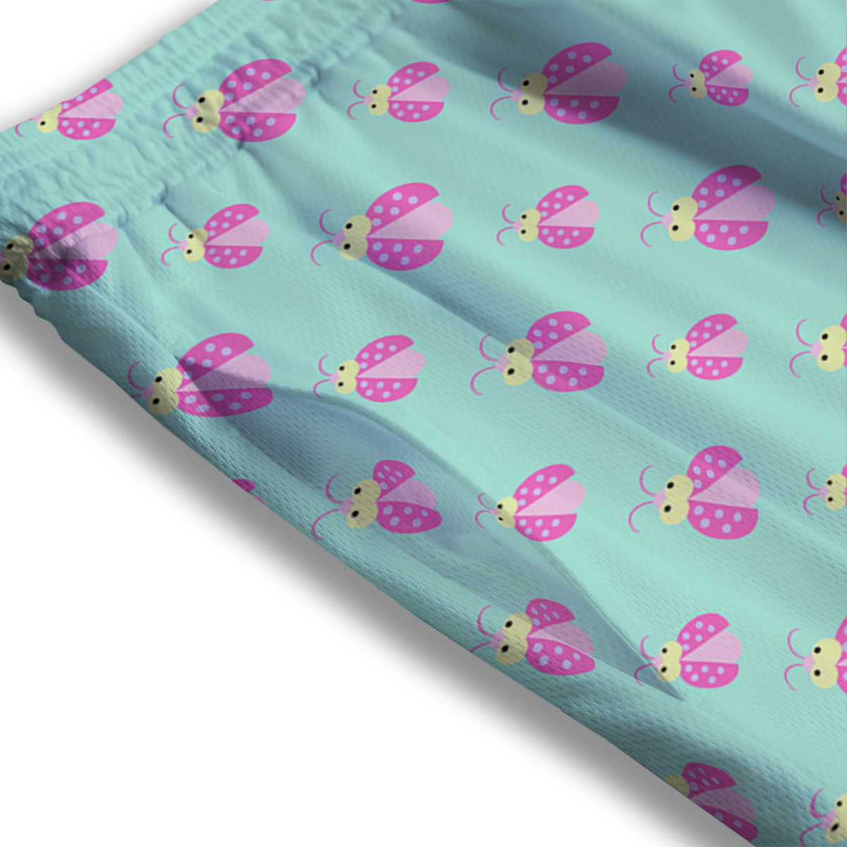 Ladybug Pink Print Pattern Mesh Shorts-grizzshop