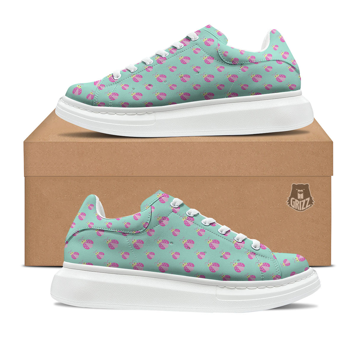 Ladybug Pink Print Pattern Platform Shoes-grizzshop
