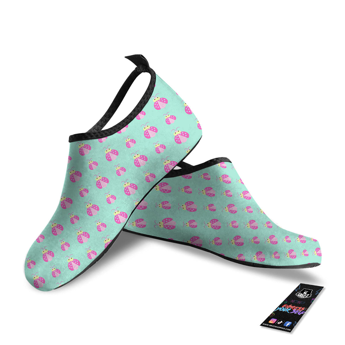 Ladybug Pink Print Pattern Water Shoes-grizzshop
