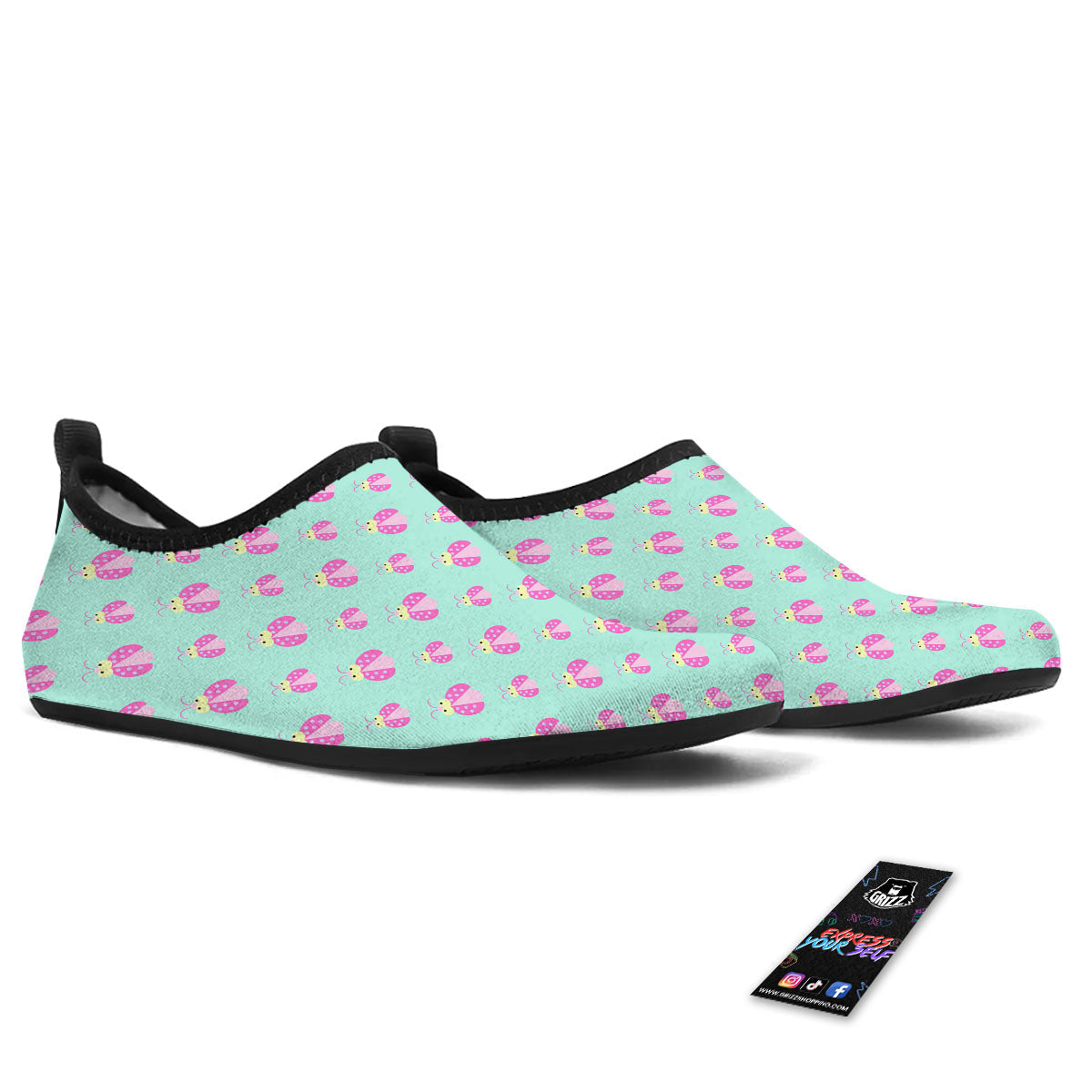 Ladybug Pink Print Pattern Water Shoes-grizzshop