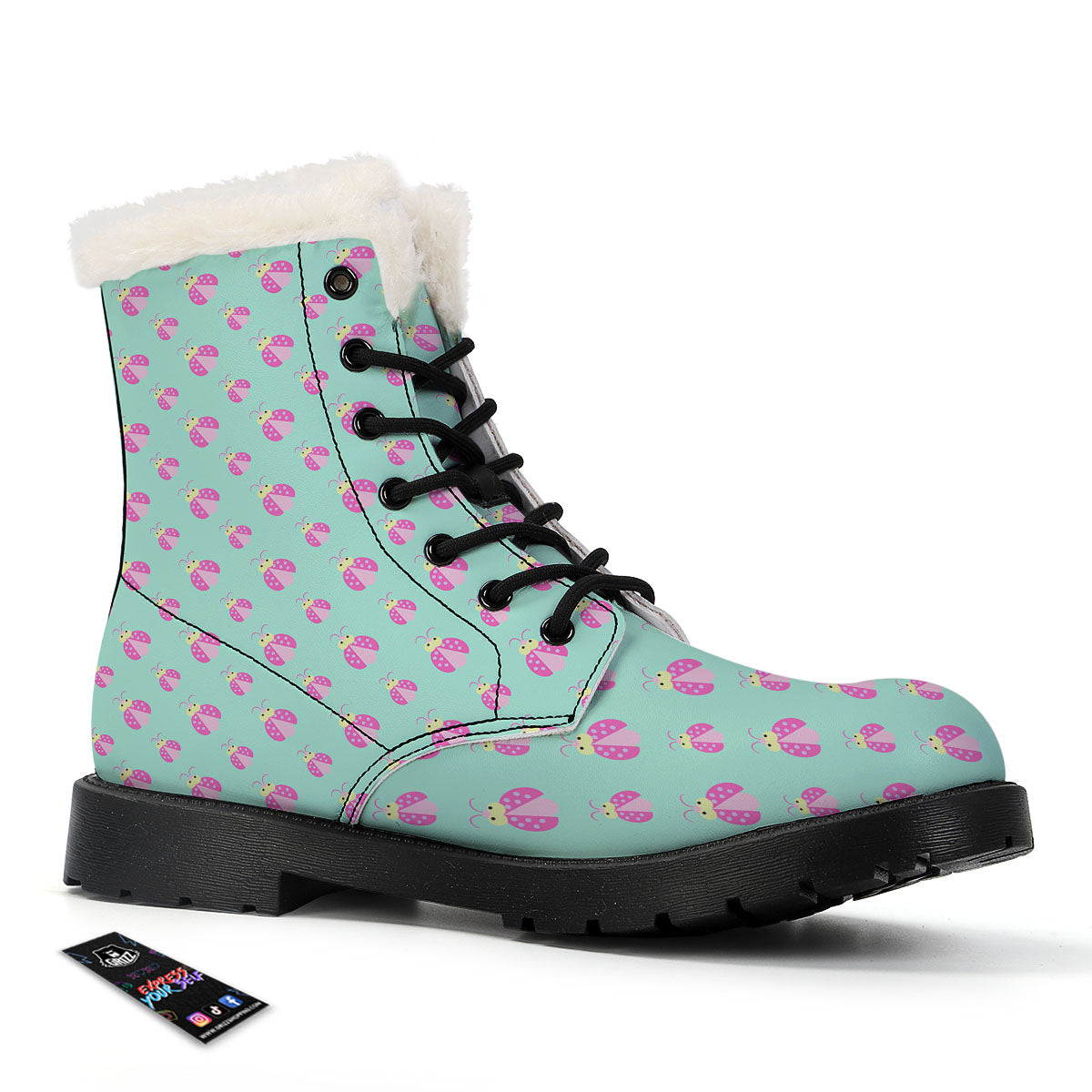 Ladybug Pink Print Pattern Winter Boots-grizzshop