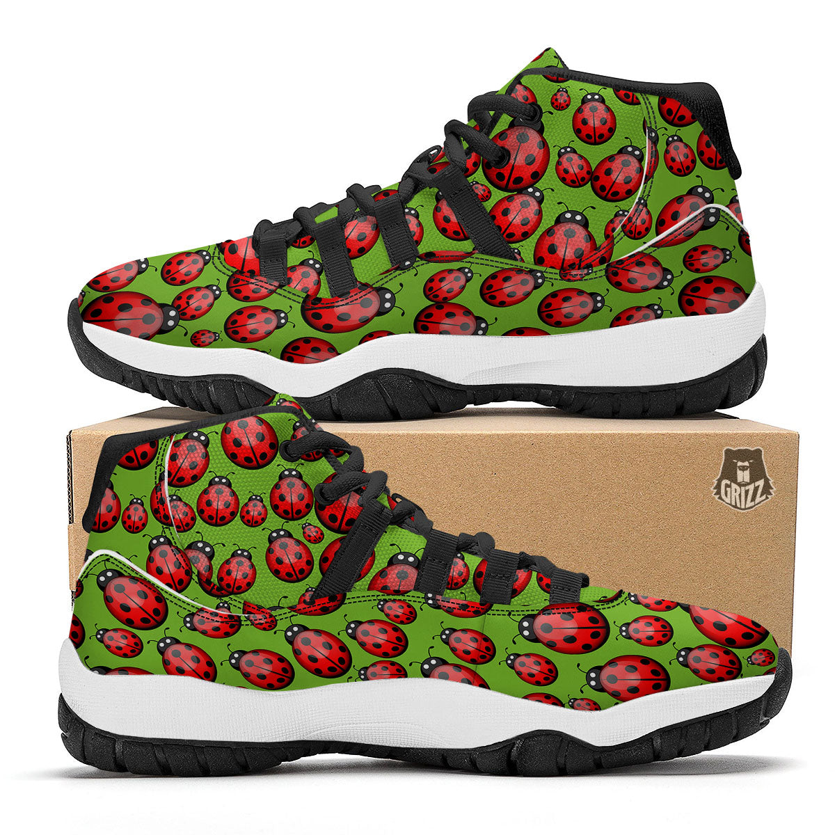 Ladybug Print Pattern Black Bball Shoes-grizzshop