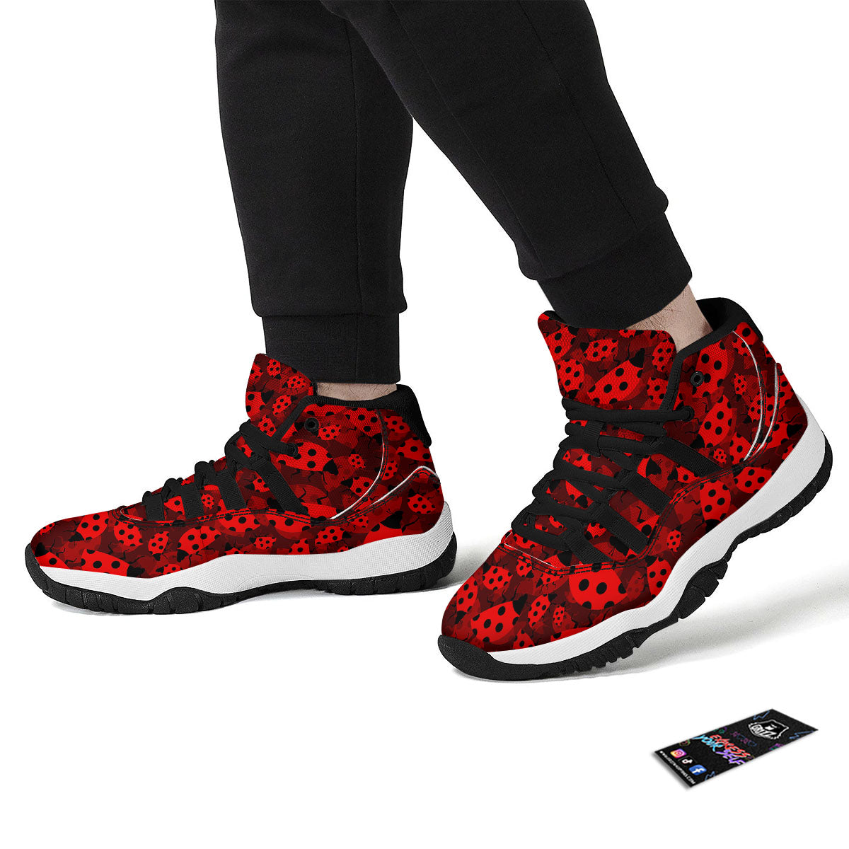 Ladybug Red Print Pattern Black Bball Shoes-grizzshop