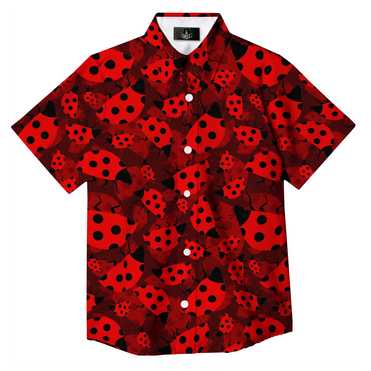 Ladybug Red Print Pattern Button Up Shirt-grizzshop