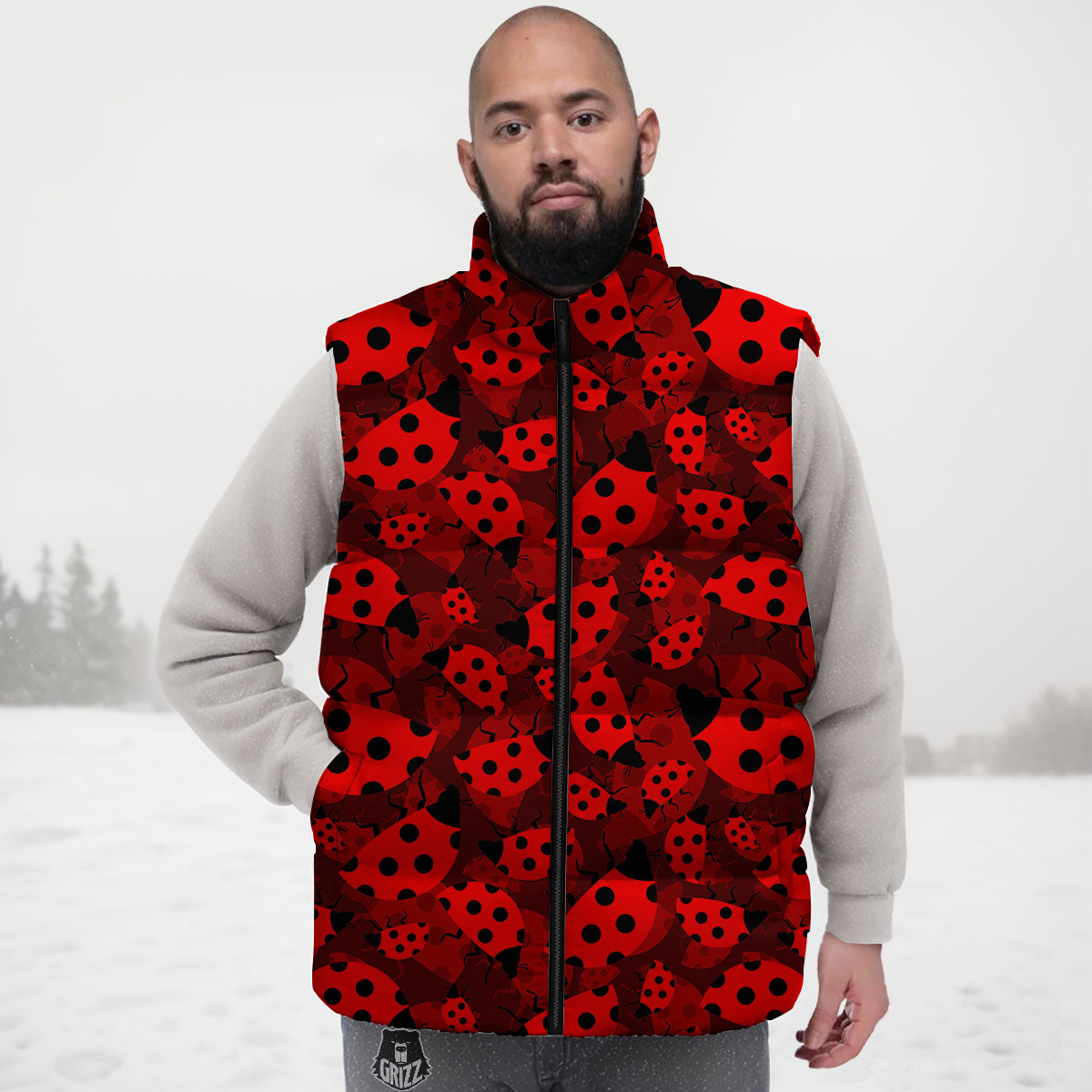 Ladybug Red Print Pattern Down Vest-grizzshop