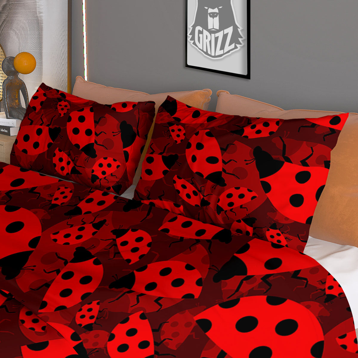 Ladybug Red Print Pattern Duvet Cover Bedding Set-grizzshop