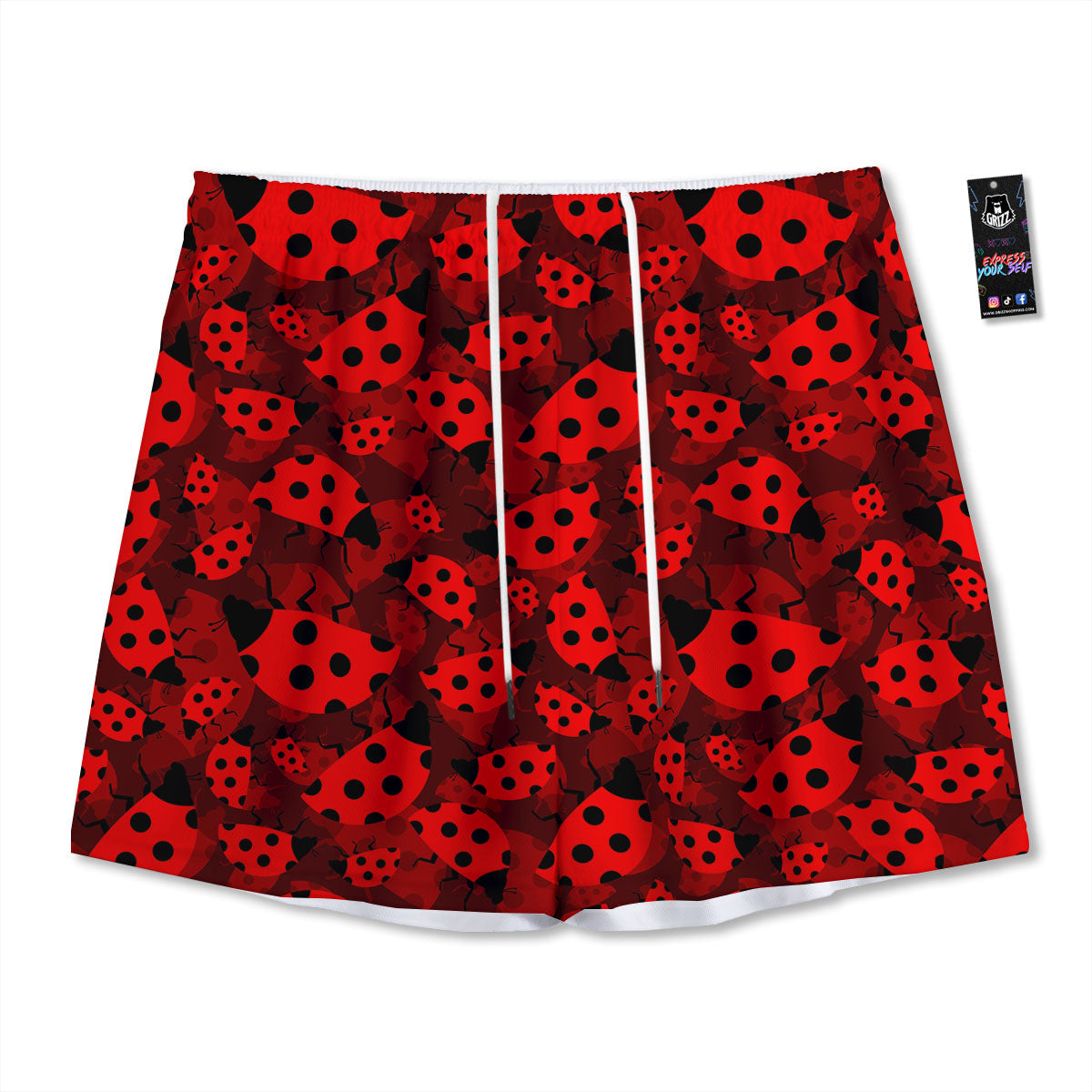 Ladybug Red Print Pattern Mesh Shorts-grizzshop