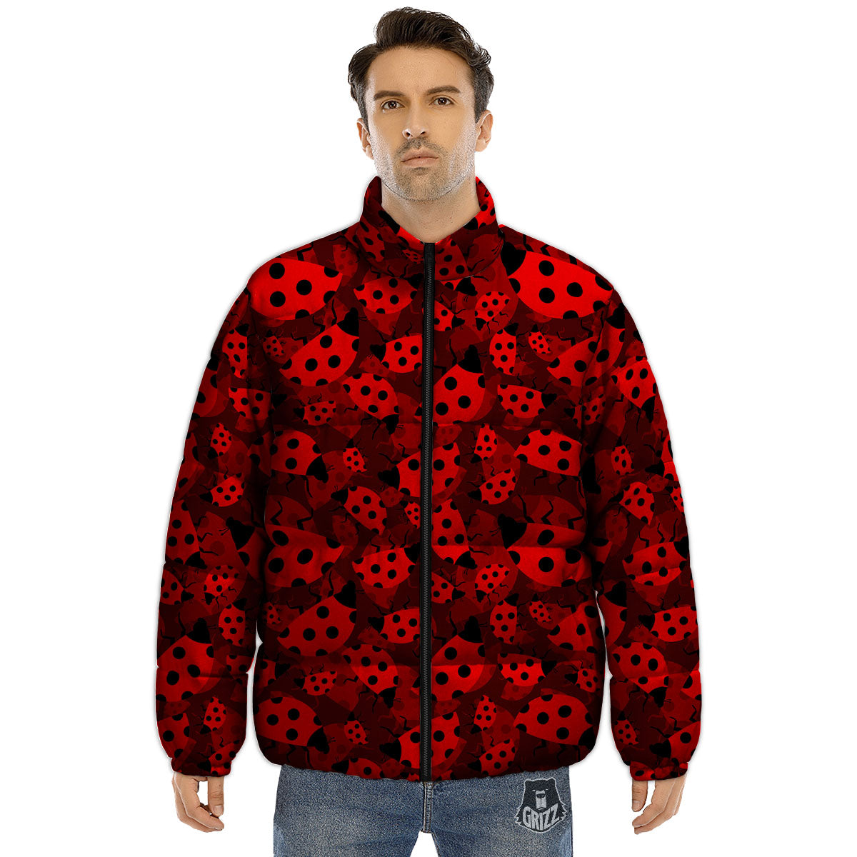 Ladybug Red Print Pattern Puffer Jacket-grizzshop