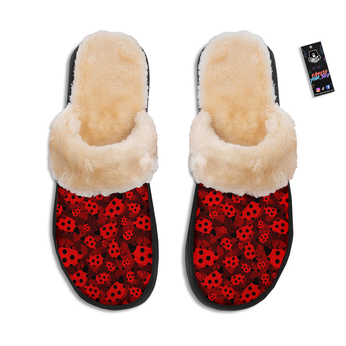 Ladybug Red Print Pattern Slippers-grizzshop