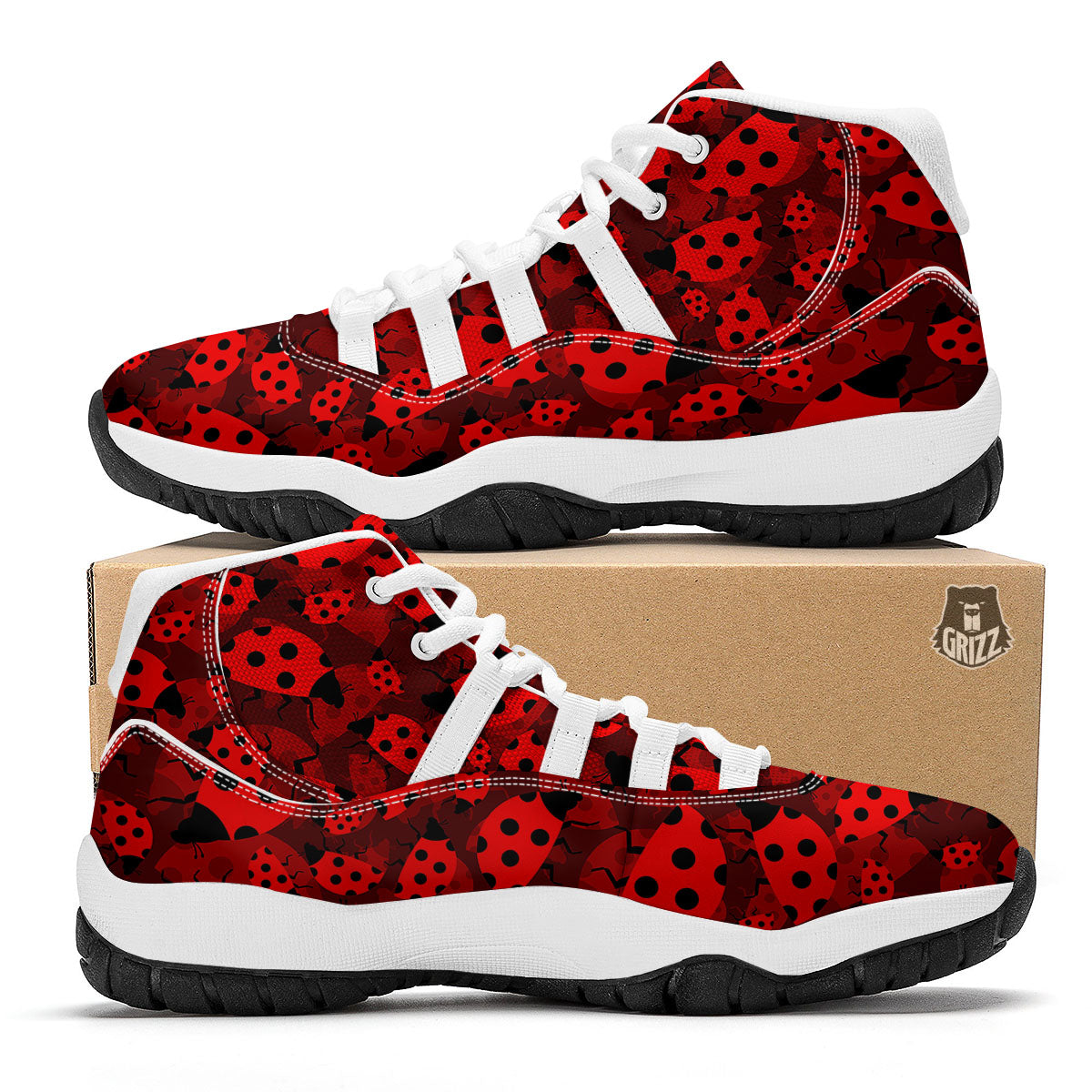 Ladybug Red Print Pattern White Bball Shoes-grizzshop