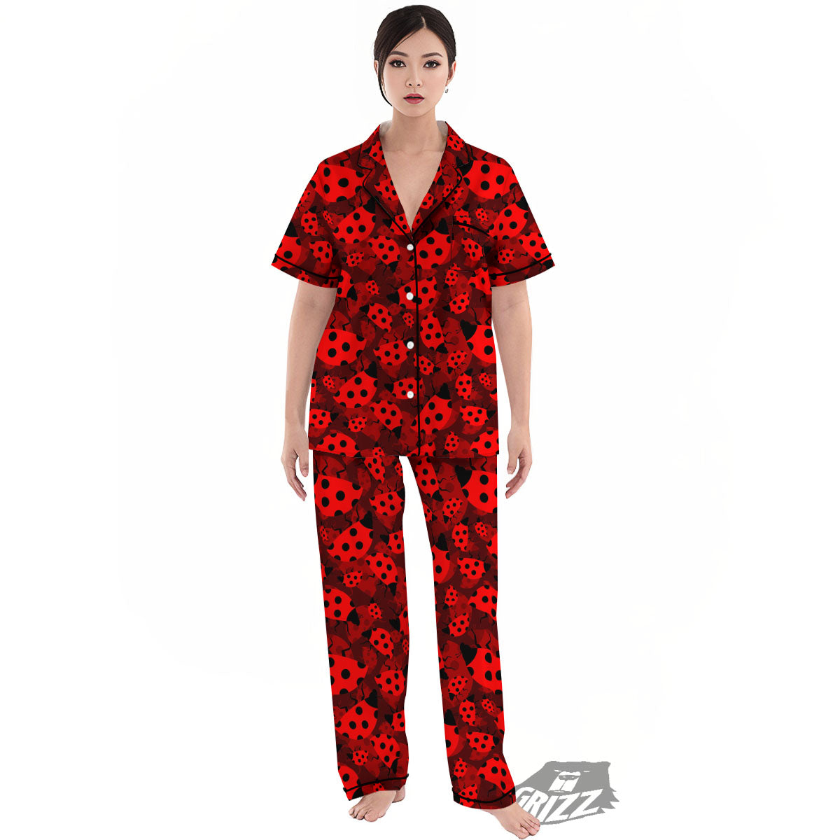 Ladybug Red Print Pattern Women's Pajamas Set-grizzshop
