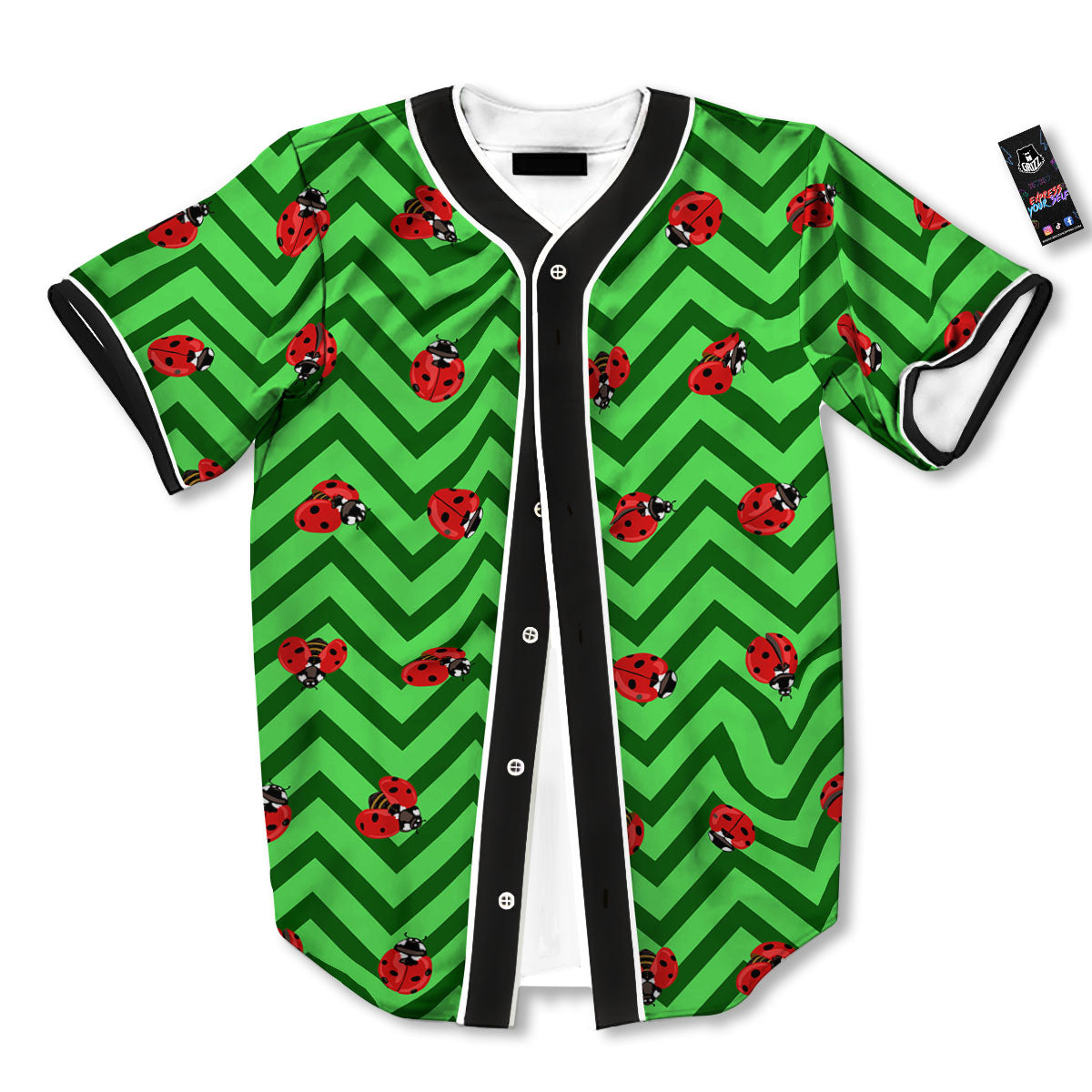 Ladybug Zigzag Green Pattern Baseball Jersey-grizzshop