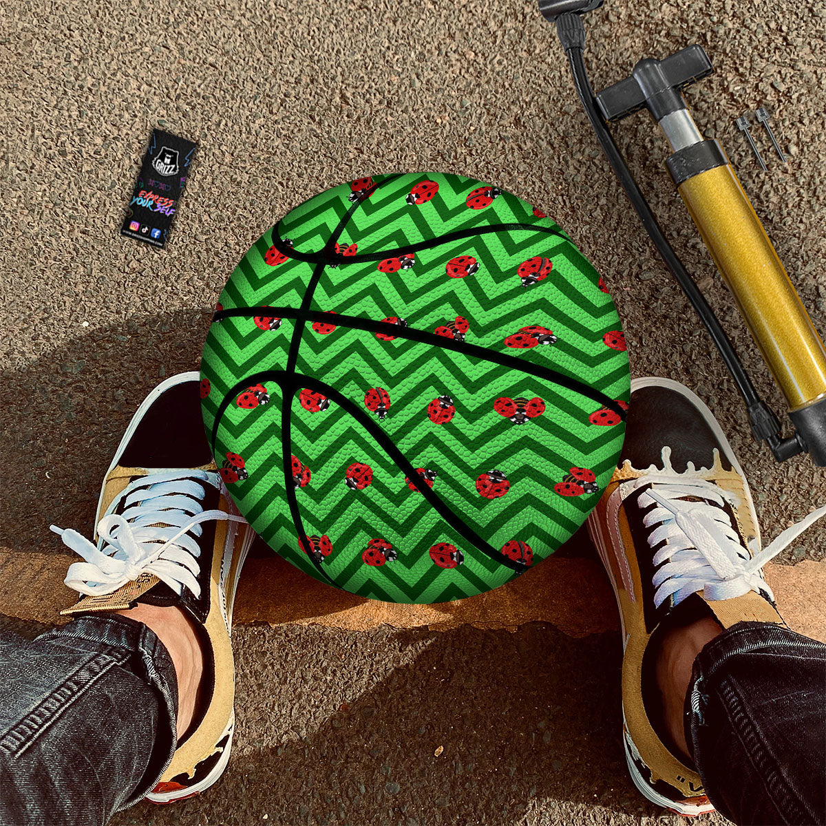 Ladybug Zigzag Green Pattern Basketball-grizzshop
