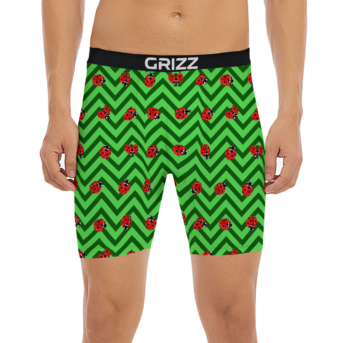 Ladybug Zigzag Green Pattern Boxer Briefs-grizzshop