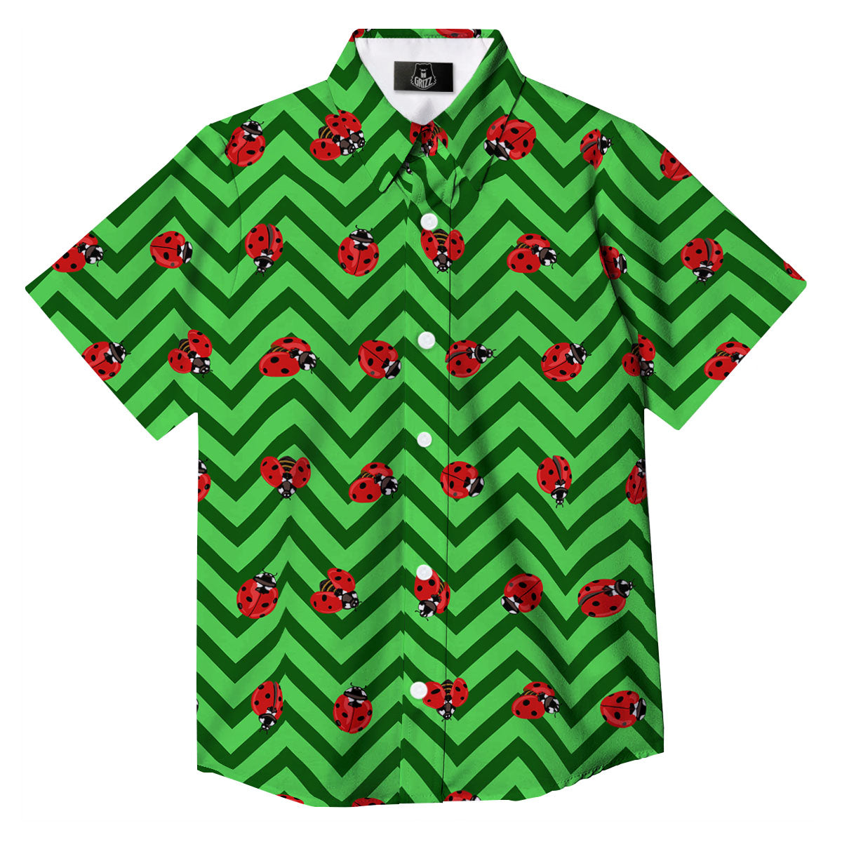 Ladybug Zigzag Green Pattern Button Up Shirt-grizzshop