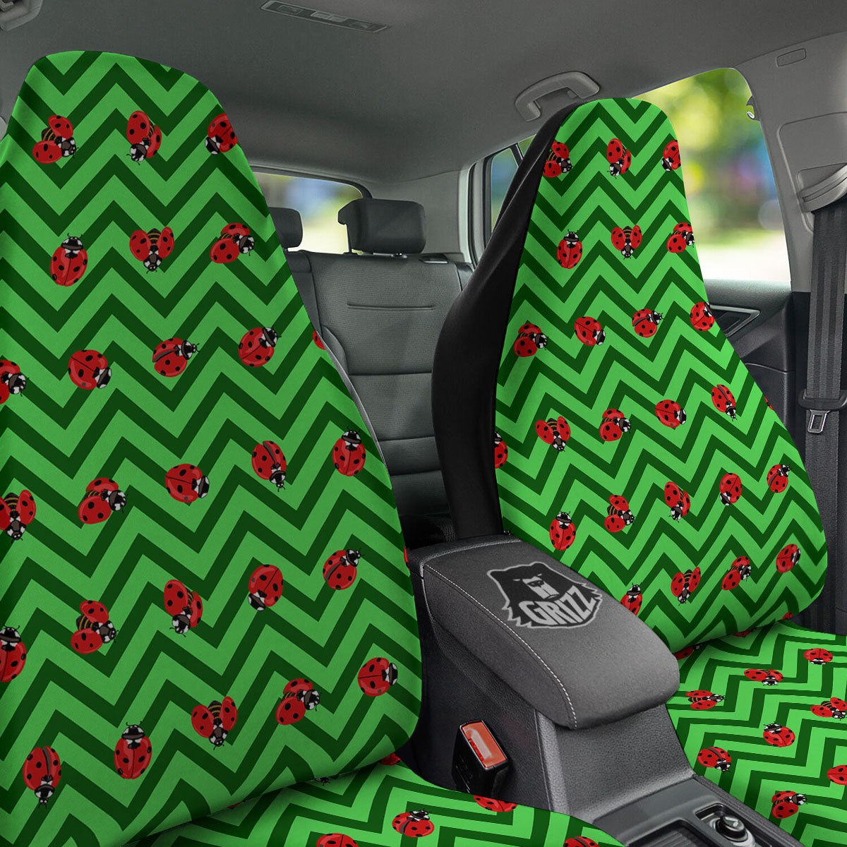 Ladybug Zigzag Green Pattern Car Seat Covers-grizzshop
