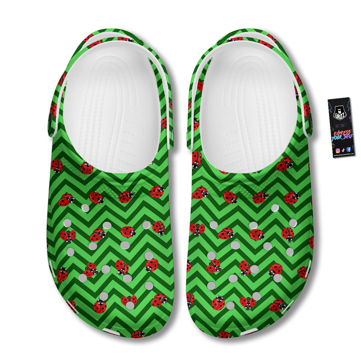 Ladybug Zigzag Green Pattern Clog-grizzshop