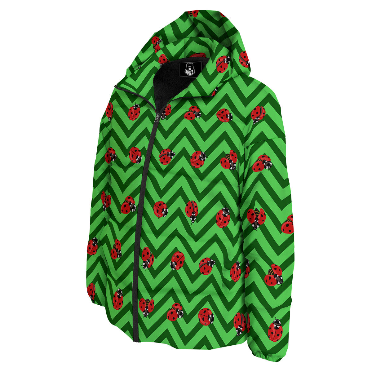 Ladybug Zigzag Green Pattern Down Jacket-grizzshop