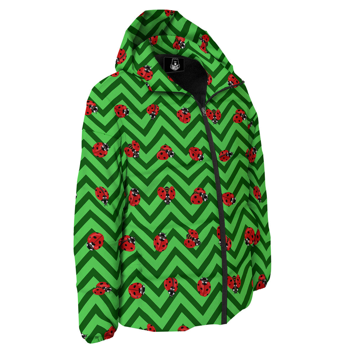 Ladybug Zigzag Green Pattern Down Jacket-grizzshop