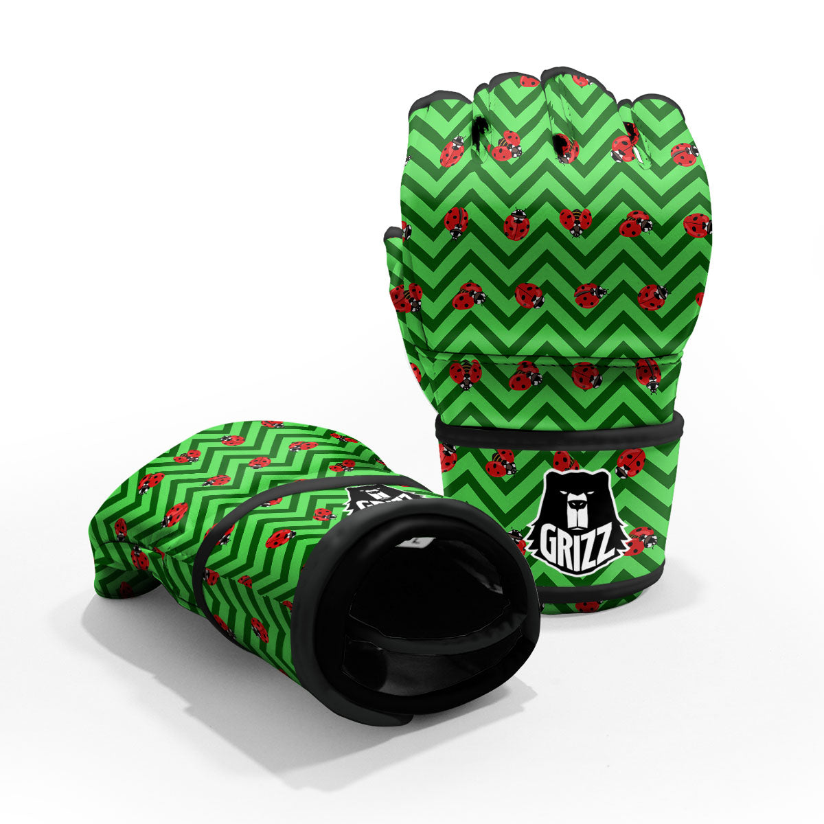 Ladybug Zigzag Green Pattern MMA Gloves-grizzshop