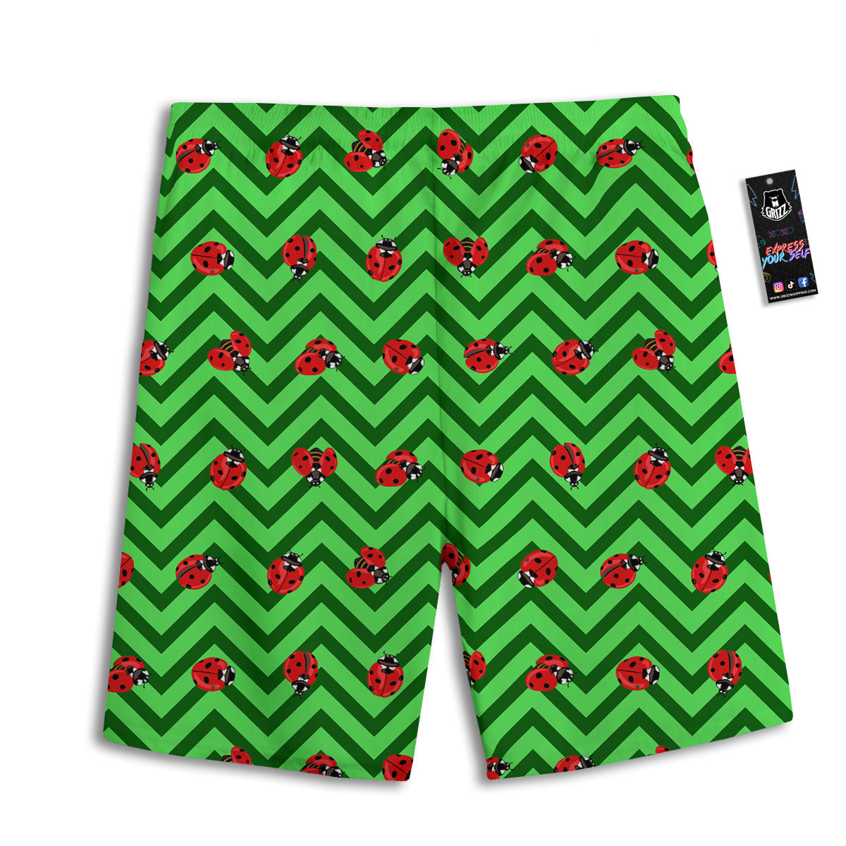 Ladybug Zigzag Green Pattern Men's Athletic Shorts-grizzshop
