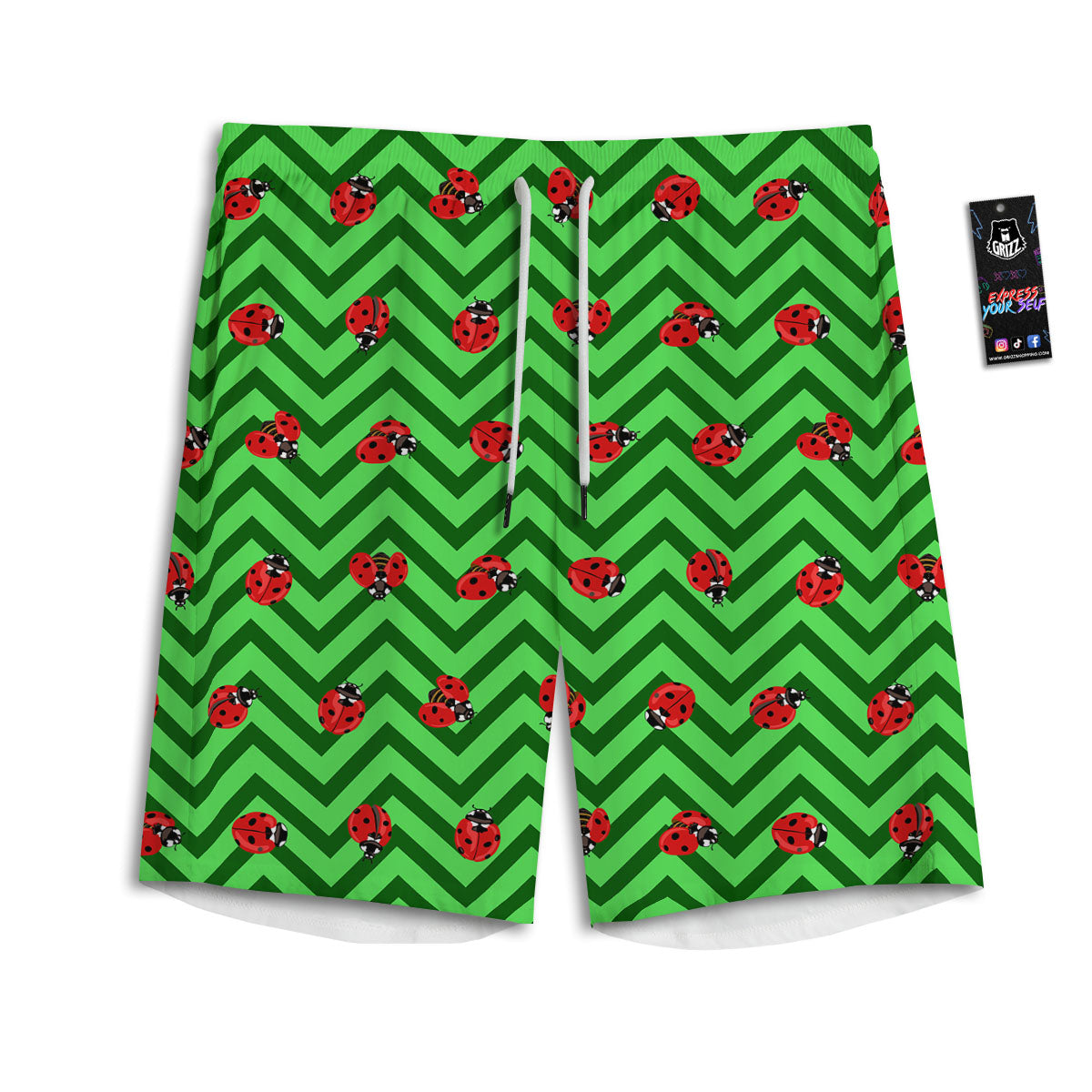 Ladybug Zigzag Green Pattern Men's Athletic Shorts-grizzshop