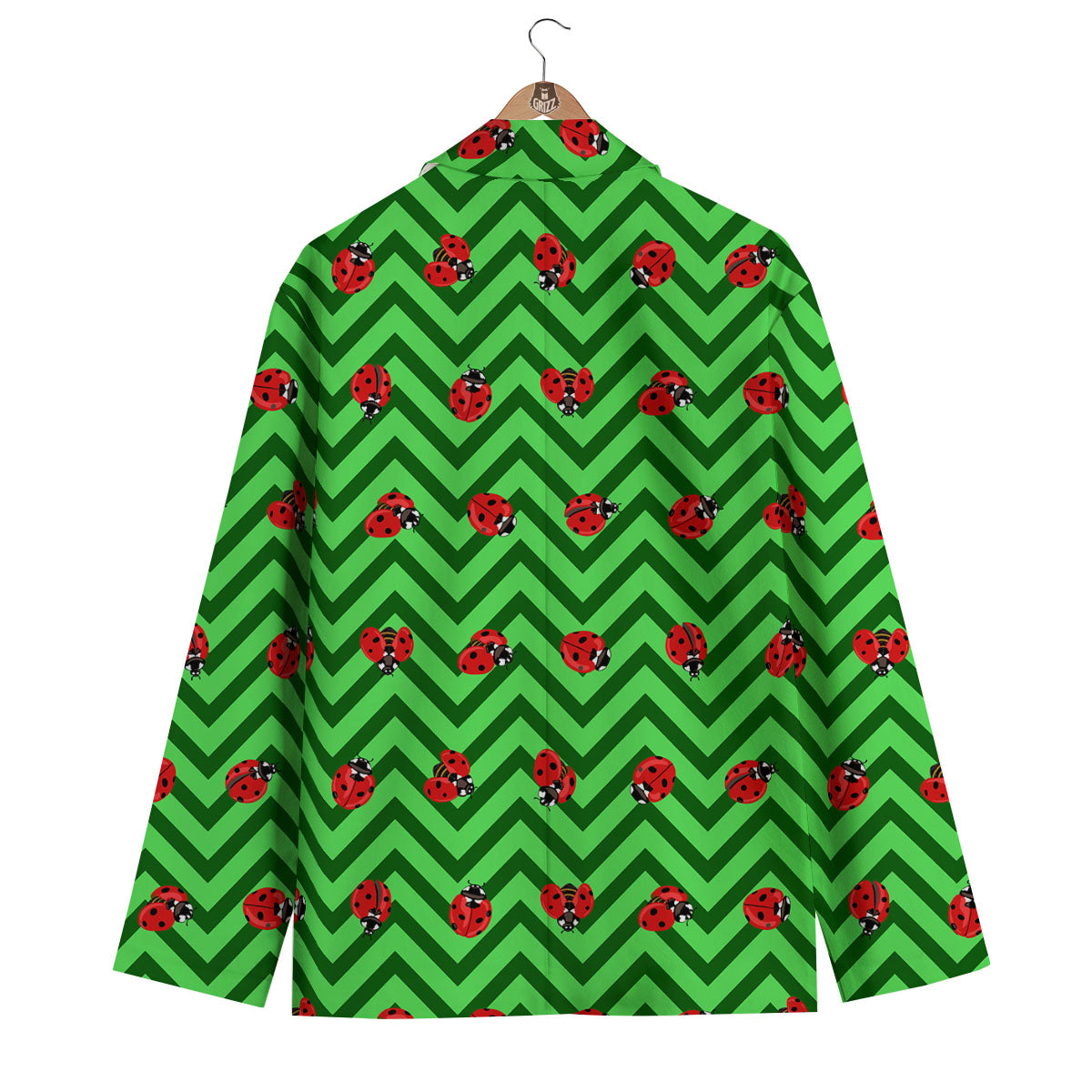 Ladybug Zigzag Green Pattern Men's Blazer-grizzshop