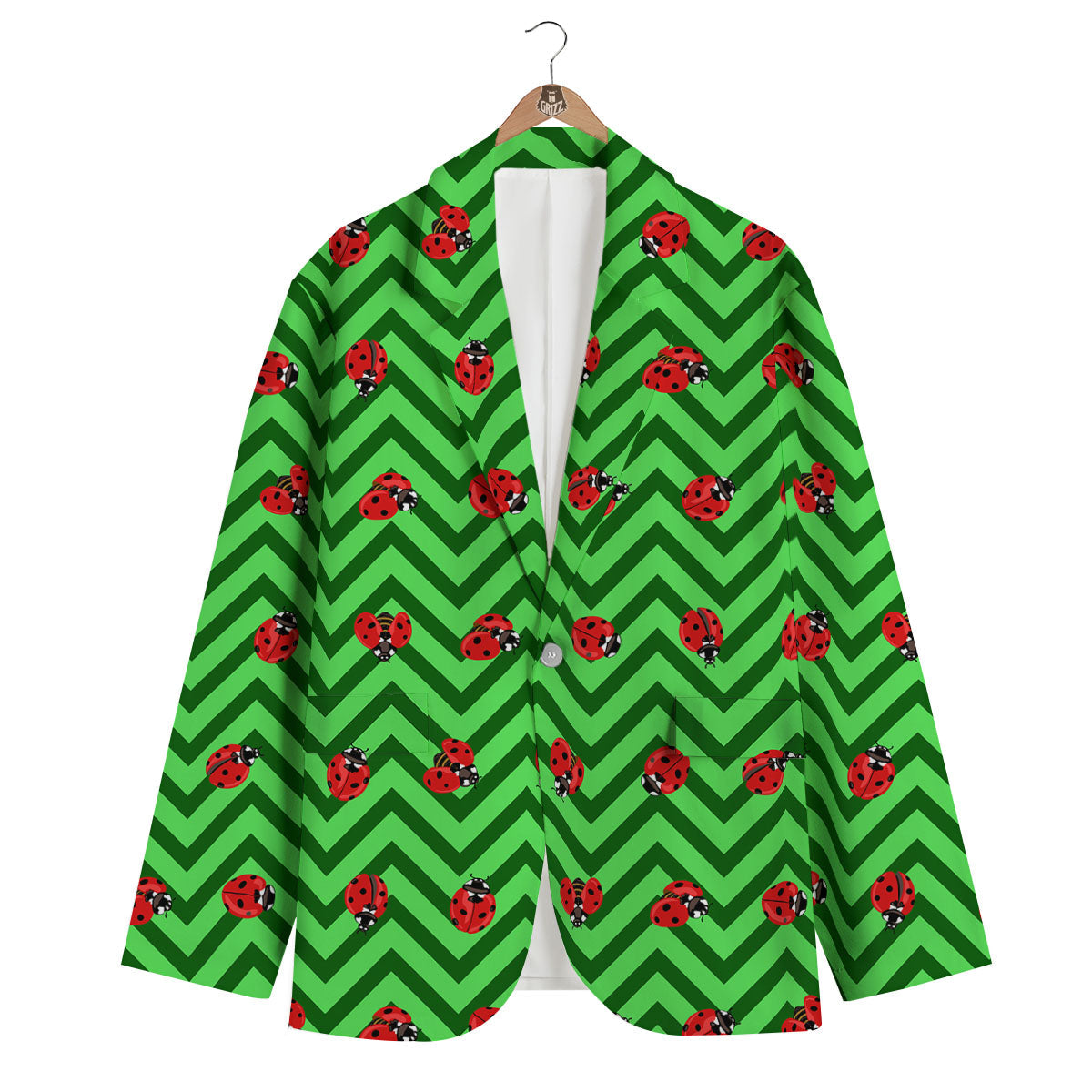 Ladybug Zigzag Green Pattern Men's Blazer-grizzshop