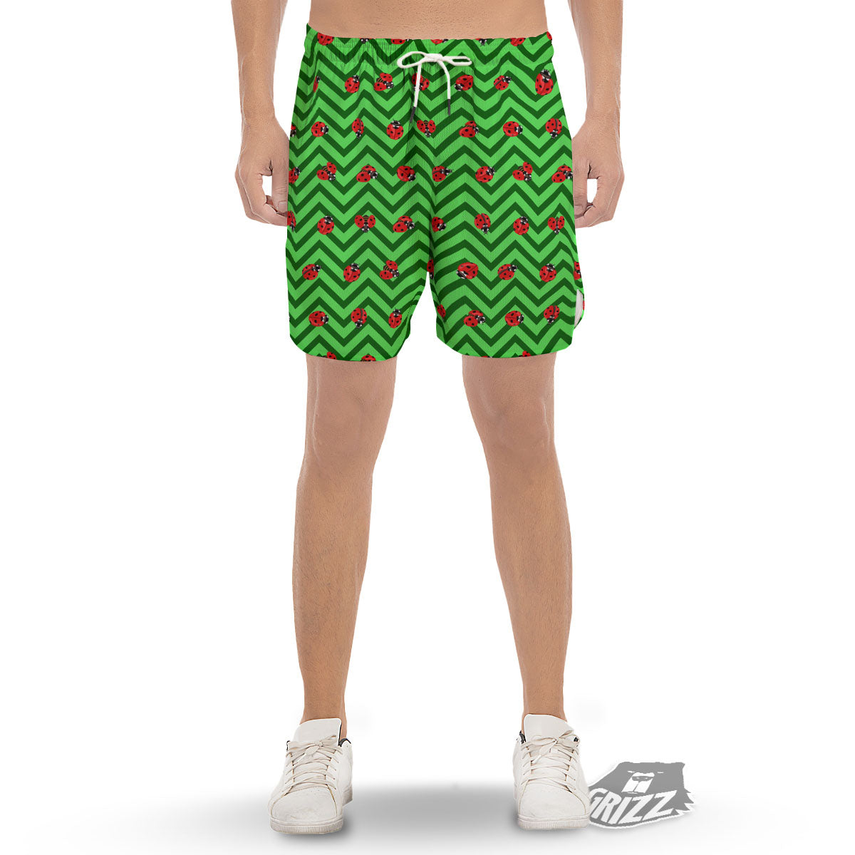 Ladybug Zigzag Green Pattern Men's Gym Shorts-grizzshop