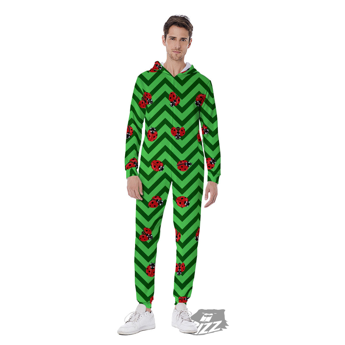 Ladybug Zigzag Green Pattern Men's Jumpsuit-grizzshop