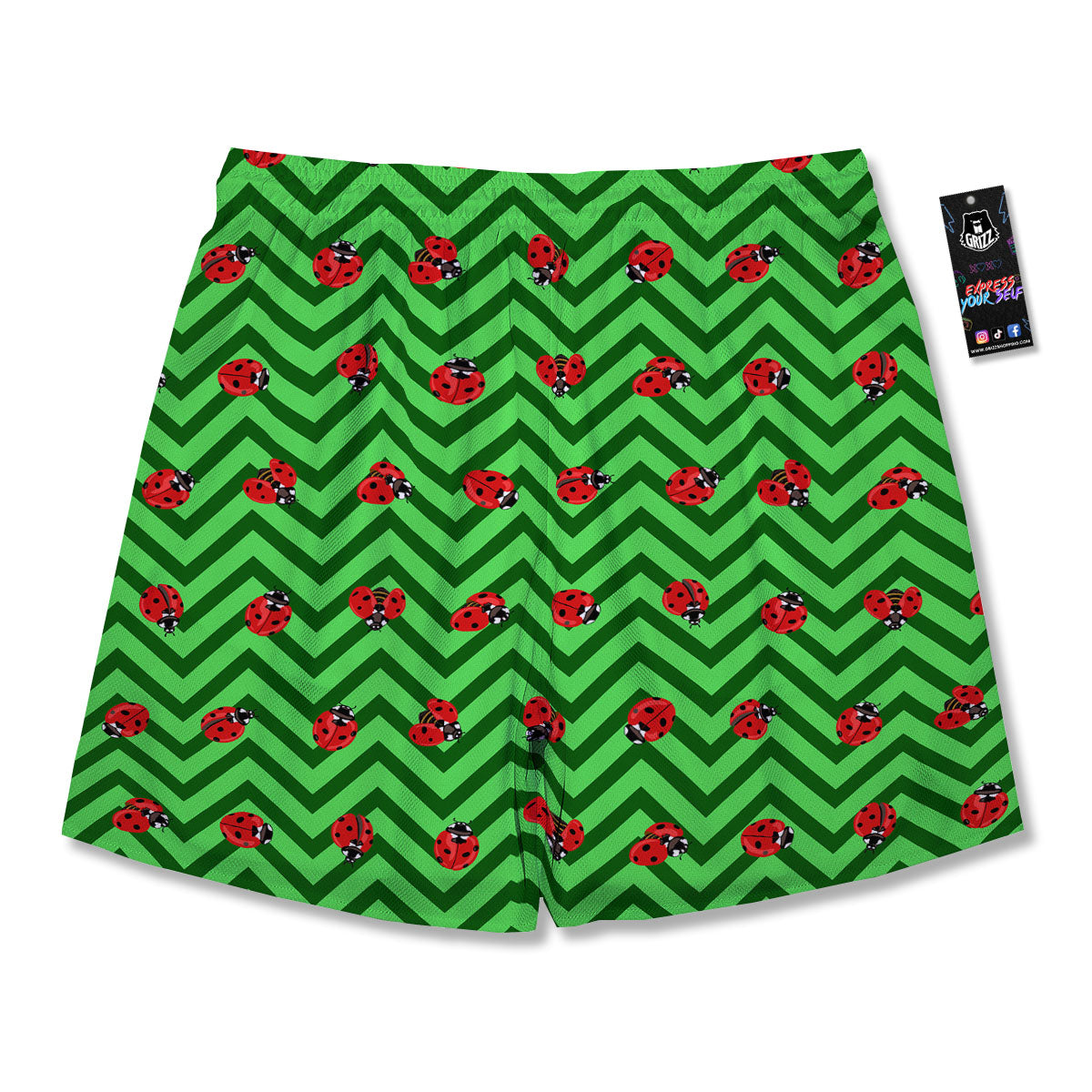 Ladybug Zigzag Green Pattern Men's Running Shorts-grizzshop