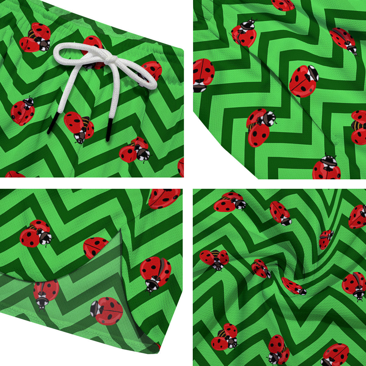 Ladybug Zigzag Green Pattern Men's Running Shorts-grizzshop