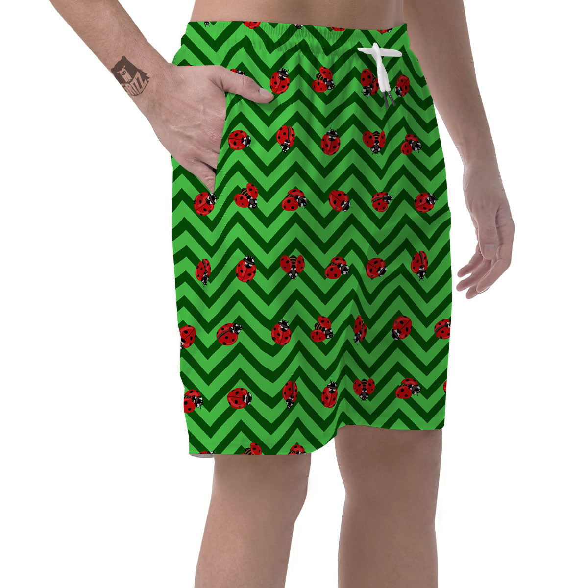 Ladybug Zigzag Green Pattern Men's Shorts-grizzshop
