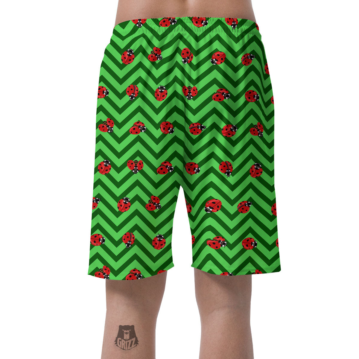 Ladybug Zigzag Green Pattern Men's Shorts-grizzshop