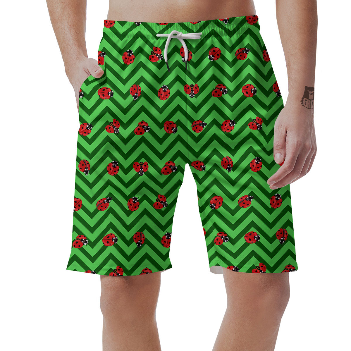 Ladybug Zigzag Green Pattern Men's Shorts-grizzshop