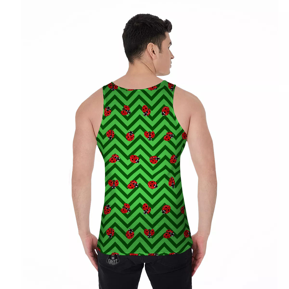 Ladybug Zigzag Green Pattern Men's Tank Top-grizzshop