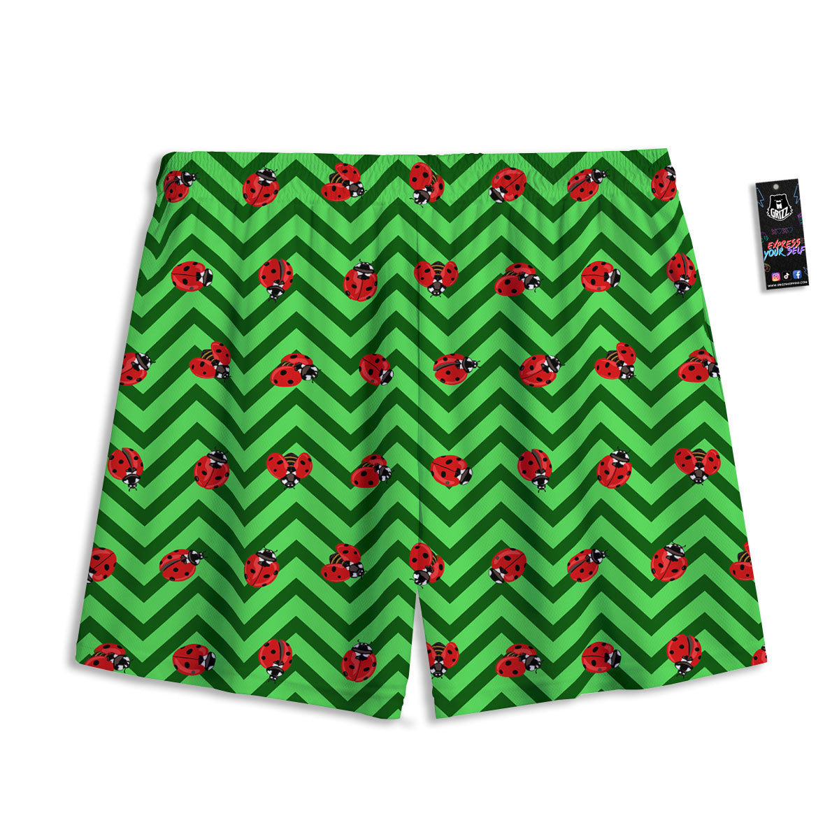 Ladybug Zigzag Green Pattern Mesh Shorts-grizzshop