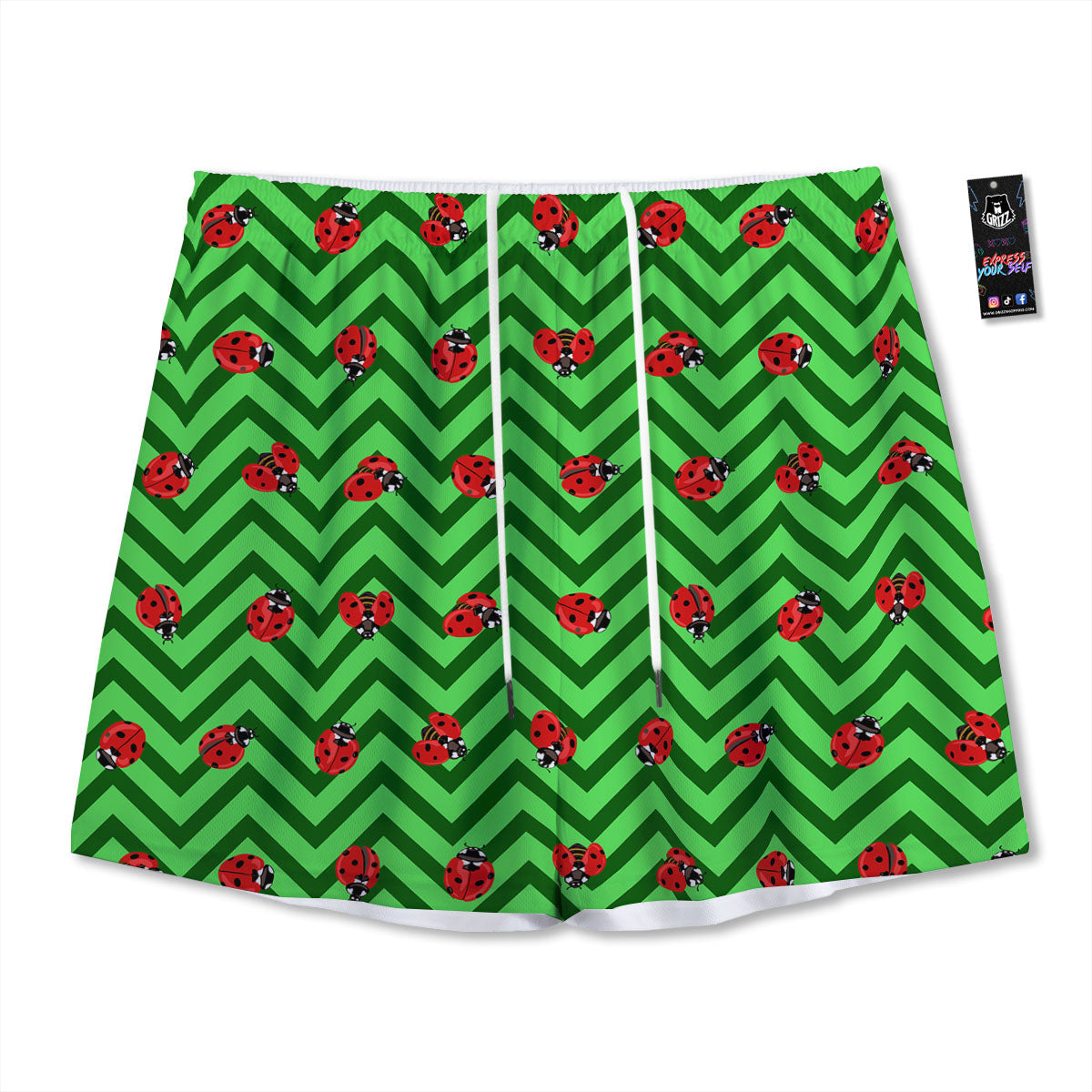 Ladybug Zigzag Green Pattern Mesh Shorts-grizzshop