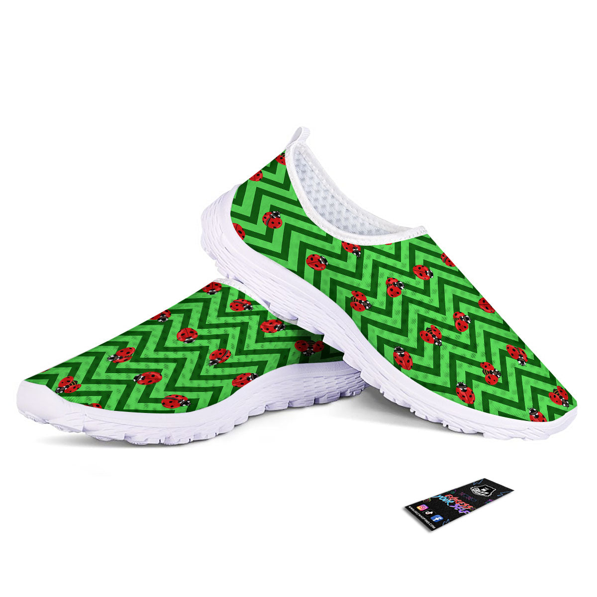 Ladybug Zigzag Green Pattern Nurse Shoes-grizzshop