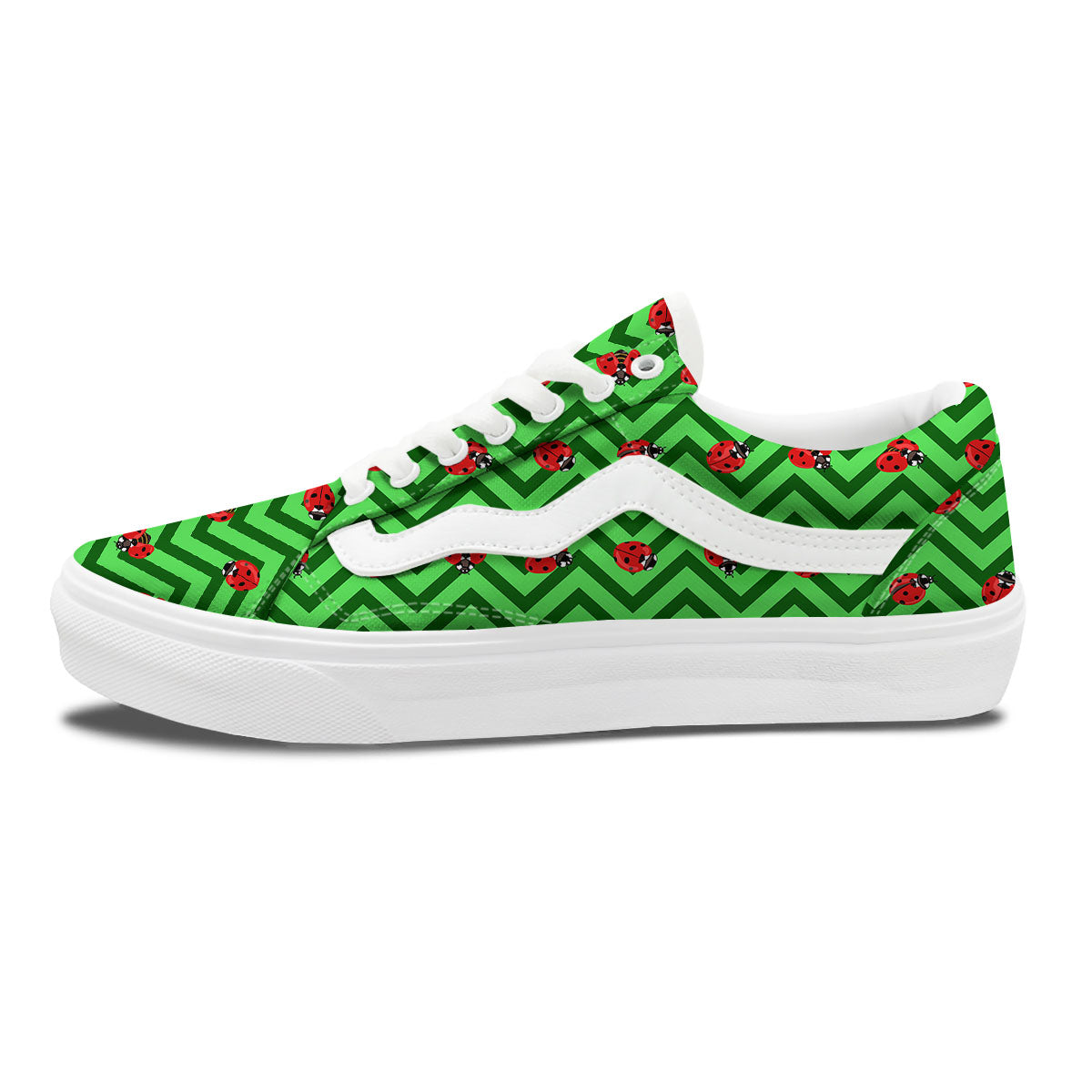 Ladybug Zigzag Green Pattern Skate Shoes-grizzshop