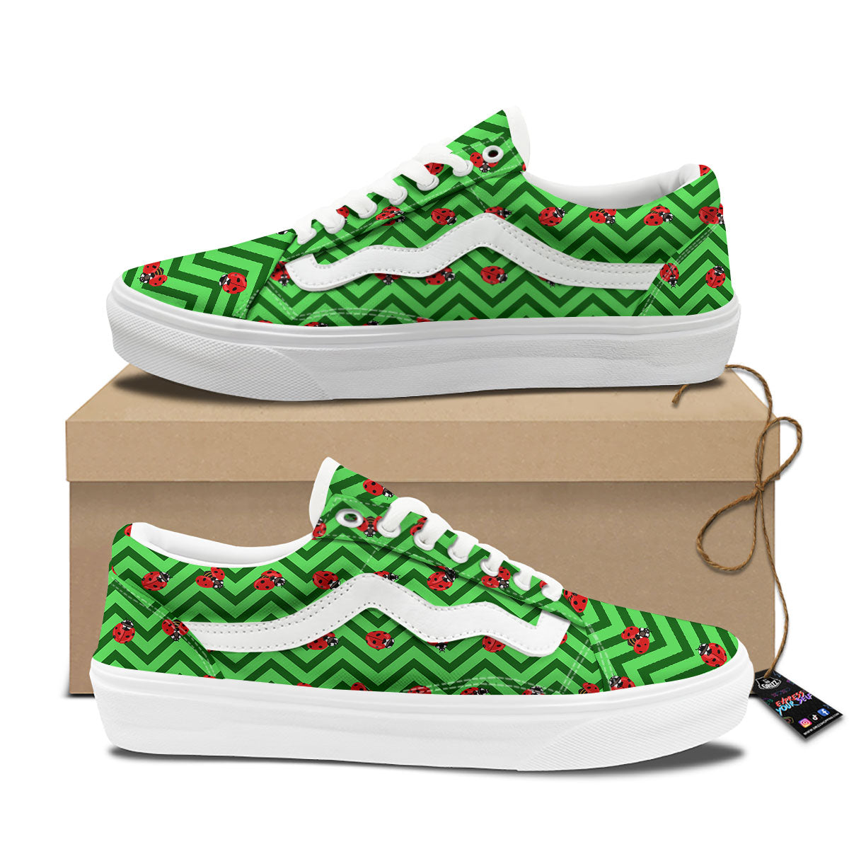 Ladybug Zigzag Green Pattern Skate Shoes-grizzshop